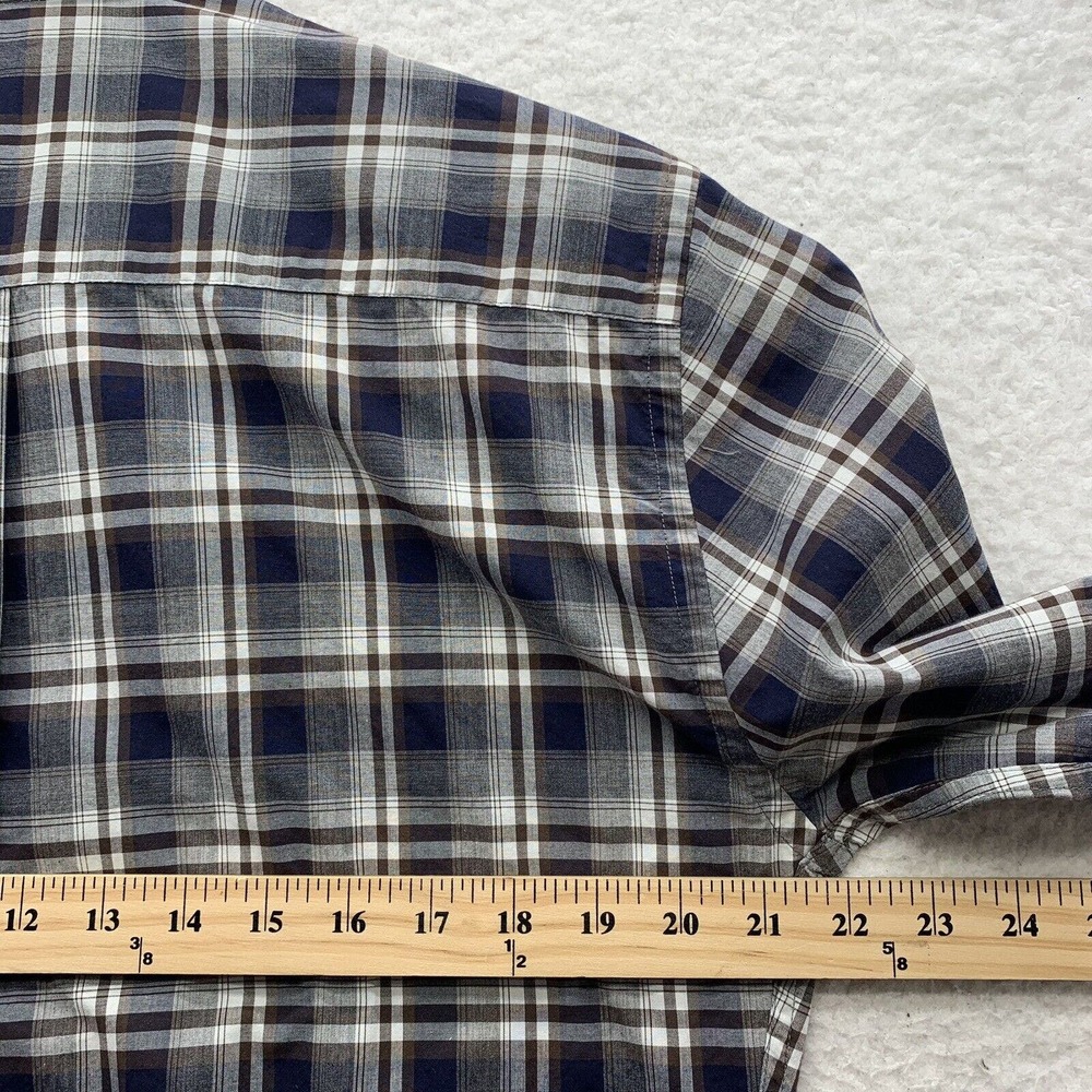 Peter Millar Button Up Shirt Mens Medium Gray White Plaid Golf Preppy Dad Sports - Picture 8 of 12